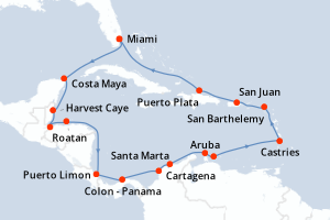 Crociera Stati uniti, Messico, Belize, Guatemala, Honduras, Costa Rica,  Panama, Colombia, Antille Olandesi, Santa Lucia, Francia, Portorico,  Repubblica dominicana di 3489 € - 20 notti - Partenza da Miami 3 dicembre  2024 a bordo della Nautica